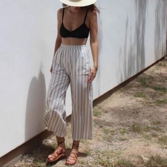Madewell Linen Huston Pull-on Crop Pant in Stripes - Picture 1 of 10
